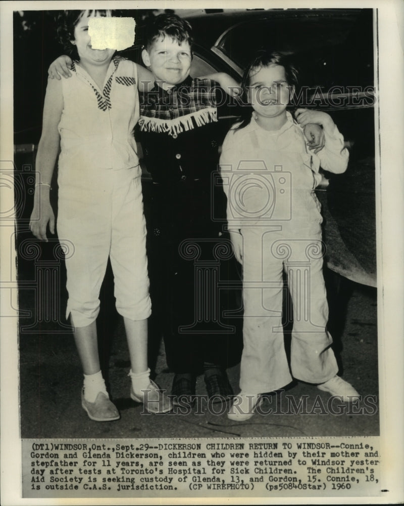 1960 Press Photo Missing Connie, Gordon &amp; Glenda Dickerson returned to Windsor. - Historic Images