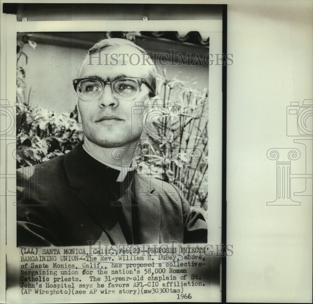 1966 Press Photo Reverend William H. DuBay Proposed Union for Catholic Priests - Historic Images