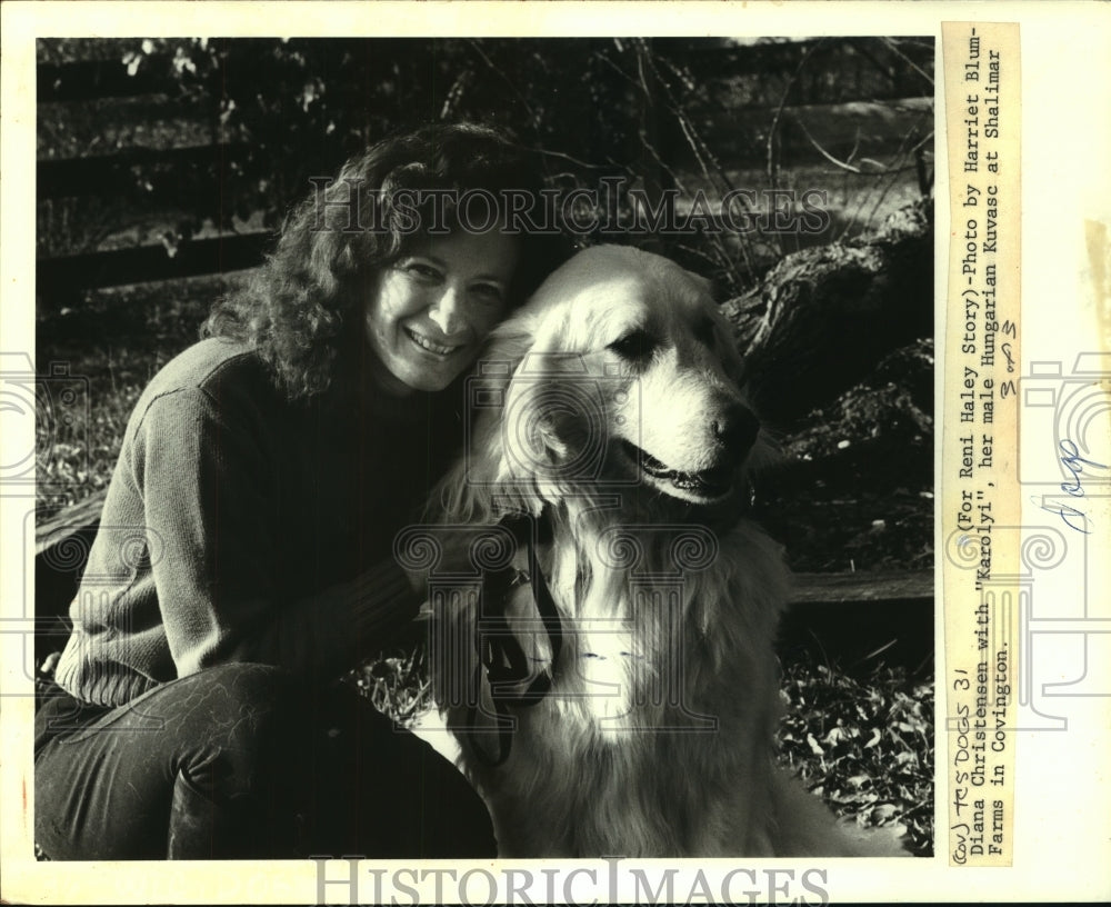 1988 Press Photo Diana Christensen with Karolyi, a male Hungarian Kuvasc. - Historic Images