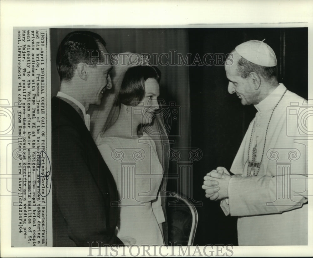 1964 Press Photo Prince Carlos &amp; Princess Irene have audience with Pope Paul VI - Historic Images