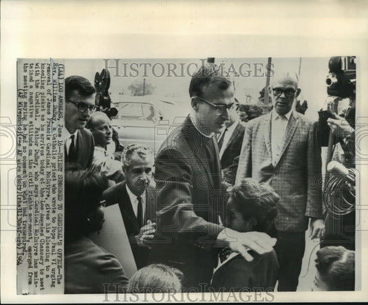 1964 Press Photo The Rev. William DuBay summoned to Cardinal McIntyre's office - Historic Images