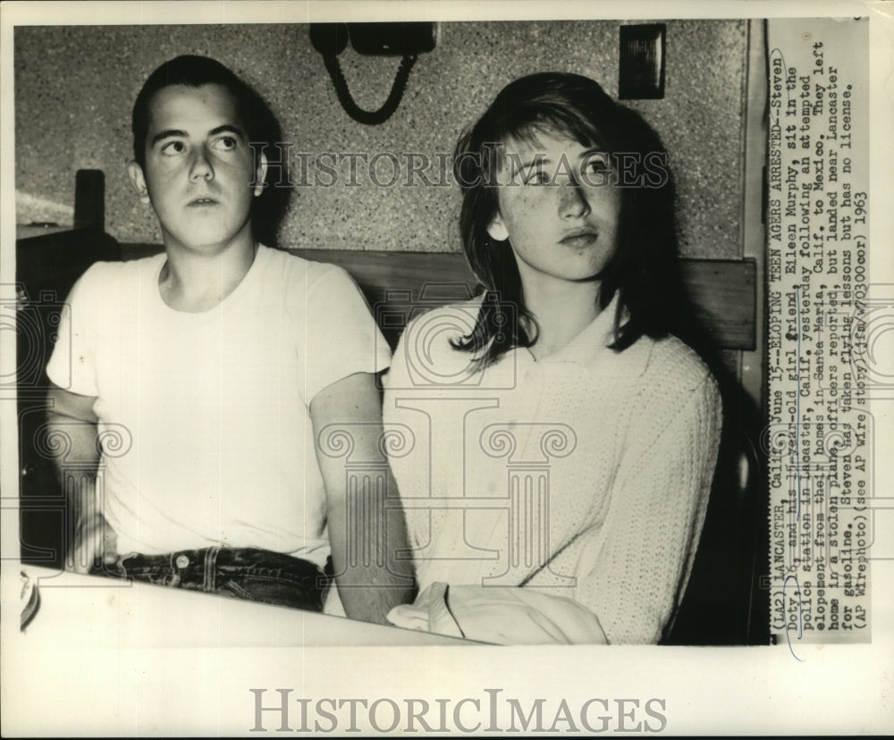 1963 Press Photo Steven Doty, Eileen Murphy at Police Station after Elopement - Historic Images