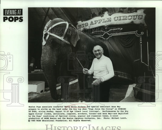 1985 Press Photo Harry Ellis Dickson hosts Pops Joins the Circus, on PBS. - Historic Images