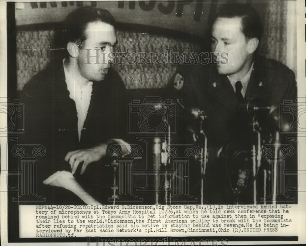 1953 Press Photo American soldier being interviewed regarding Communists, Tokyo-Historic Images