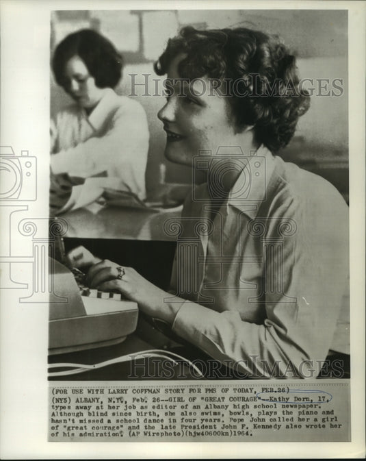 1964 Kathy Dorn, blind, called girl of "great courage" by Pope - Historic Images