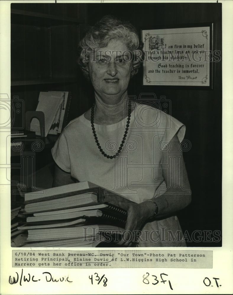 1984 Press Photo Elaine Duvic retires as principal of L.W. Higgins High School - Historic Images