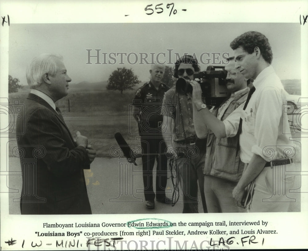 1991 Press Photo Louisiana Governor Edwin Edwards interviewed by Louisiana Boys - Historic Images