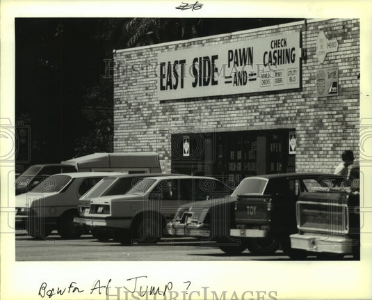 1988 Press Photo East Side Pawn and Check Cashing, pawn shop - noa95944 - Historic Images