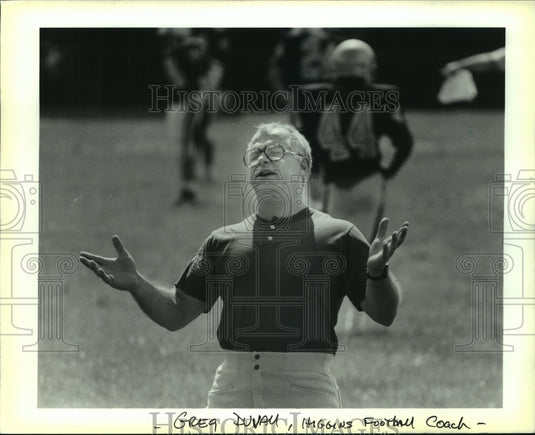 1989 Press Photo Greg Duvau, Higgins football coach at practice - noa96187 - Historic Images
