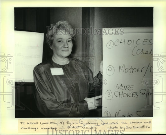 1989 Press Photo Sylvia Duplessis conducted the choices and challenges workshop - Historic Images