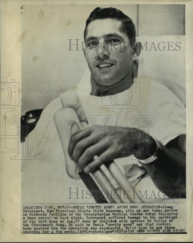 1959 Press Photo Baseman Jimmy Davenport after operation in Harkness Pavilion - Historic Images