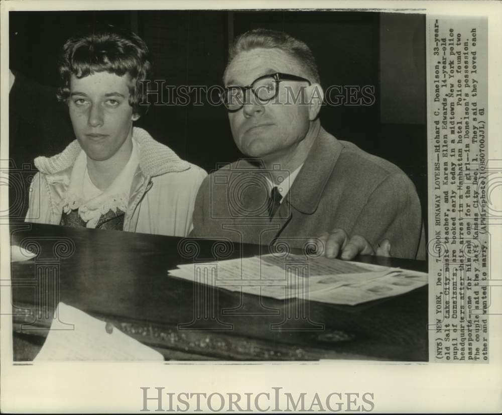 1961 Richard Donelson and Karen Edwards at New York police building - Historic Images