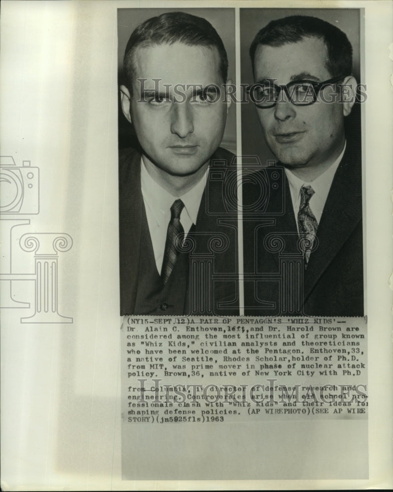 1963 Press Photo Doctor Alain C. Enthoven, left, and Doctor Harold Brown - Historic Images