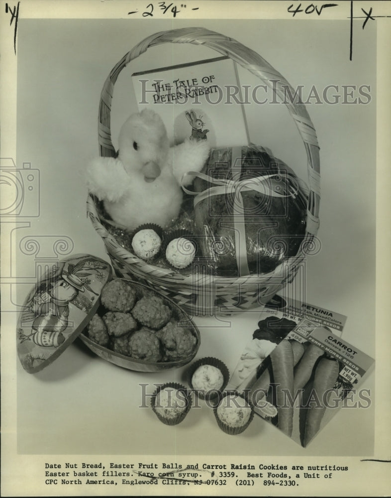 1980 Press Photo Assortment of nutritious Easter basket fillers from Best Foods - Historic Images