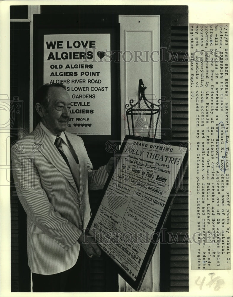 1983 Press Photo Richard R. Dixon, checks the materials for his Algiers workshop - Historic Images