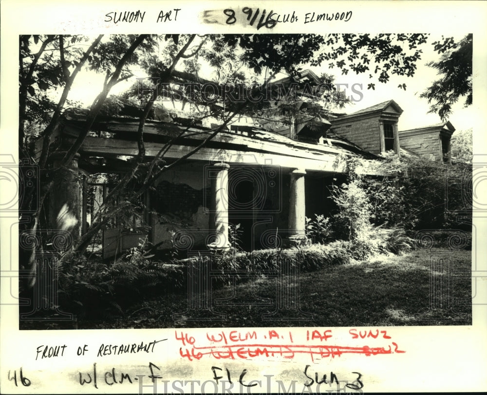 1985 Press Photo Front of Elmwood Plantation Restaurant after Fire - noa98415 - Historic Images