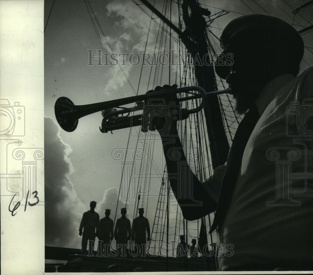 1972 Press Photo Bugler On Coast Guard Training Ship Eagle - noa98468 - Historic Images