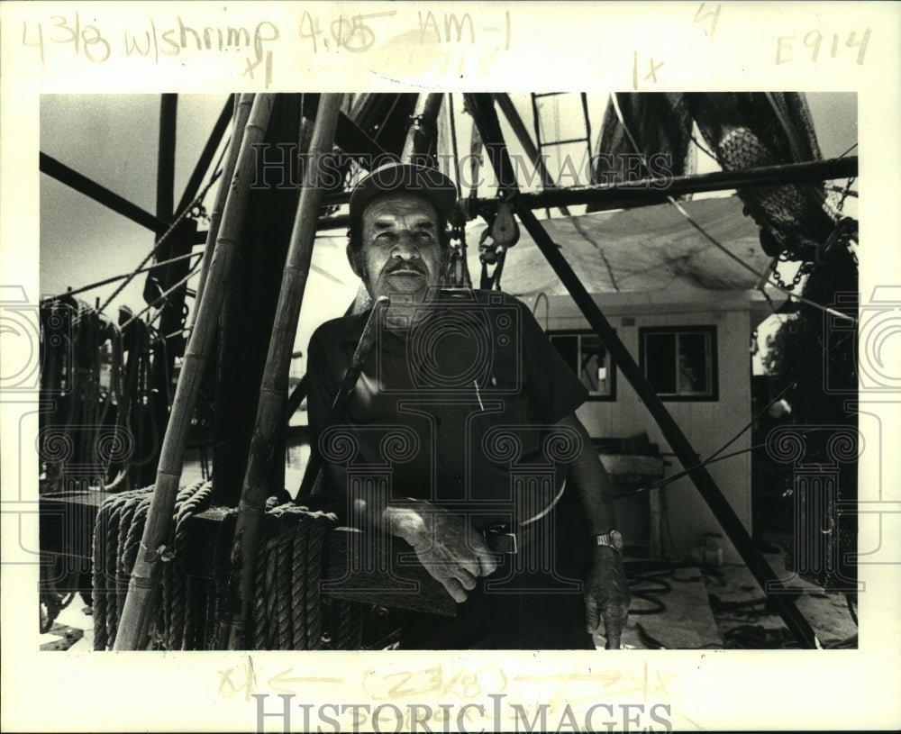 1983 Press Photo Captain Domingo on Boat in Yscloskey, Louisiana - noa98527 - Historic Images