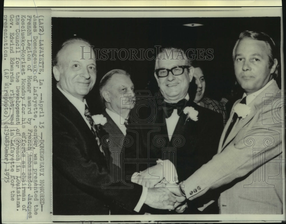 1975 Press Photo James Domengeaux Presented French Legion of Honor Award - Historic Images