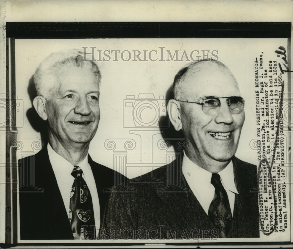 1950 Press Photo Dr. Peter Emmons &amp;Dr. Hugh Evans favored in race for moderator. - Historic Images