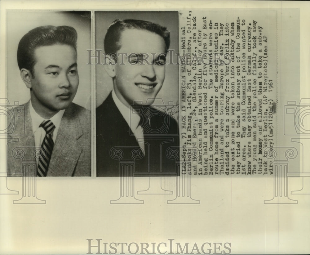 1961 Press Photo American Medical Students Jim Phang, Howard Emery - noa98750 - Historic Images