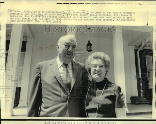 1973 Senator Sam J. Ervin, Jr. with wife at Morganton, N.C. home - Historic Images