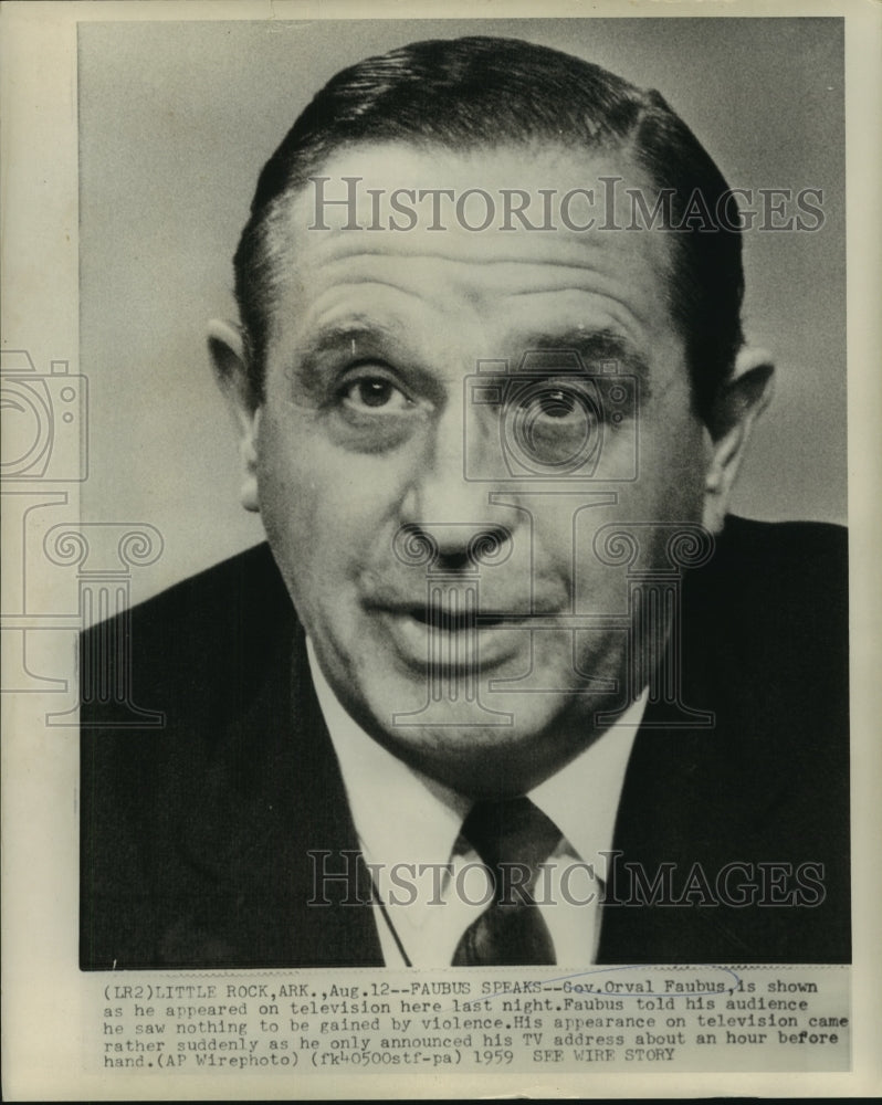 1959 Press Photo Governor Orval Faubus as he appeared on television - noa99748 - Historic Images