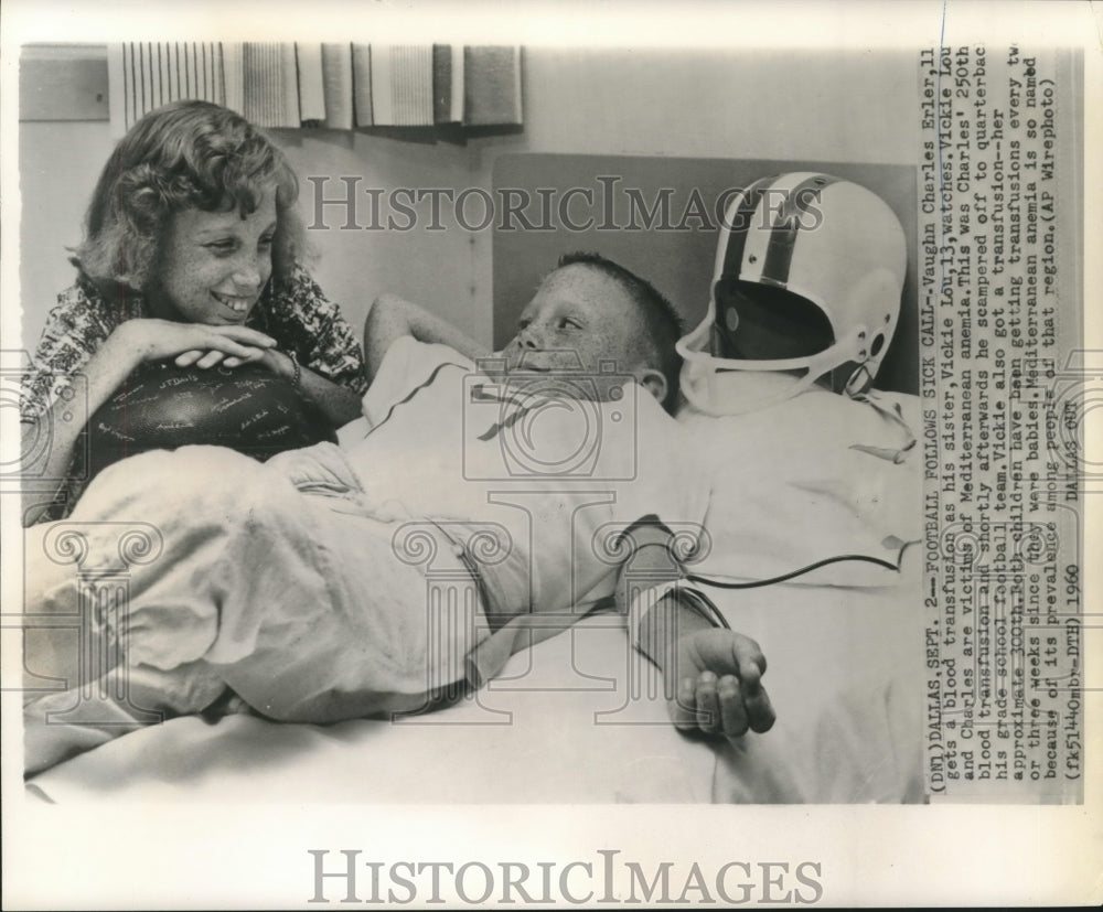 1960 Press Photo Charles Erler victim of Mediterranean anemia gets transfusion - Historic Images