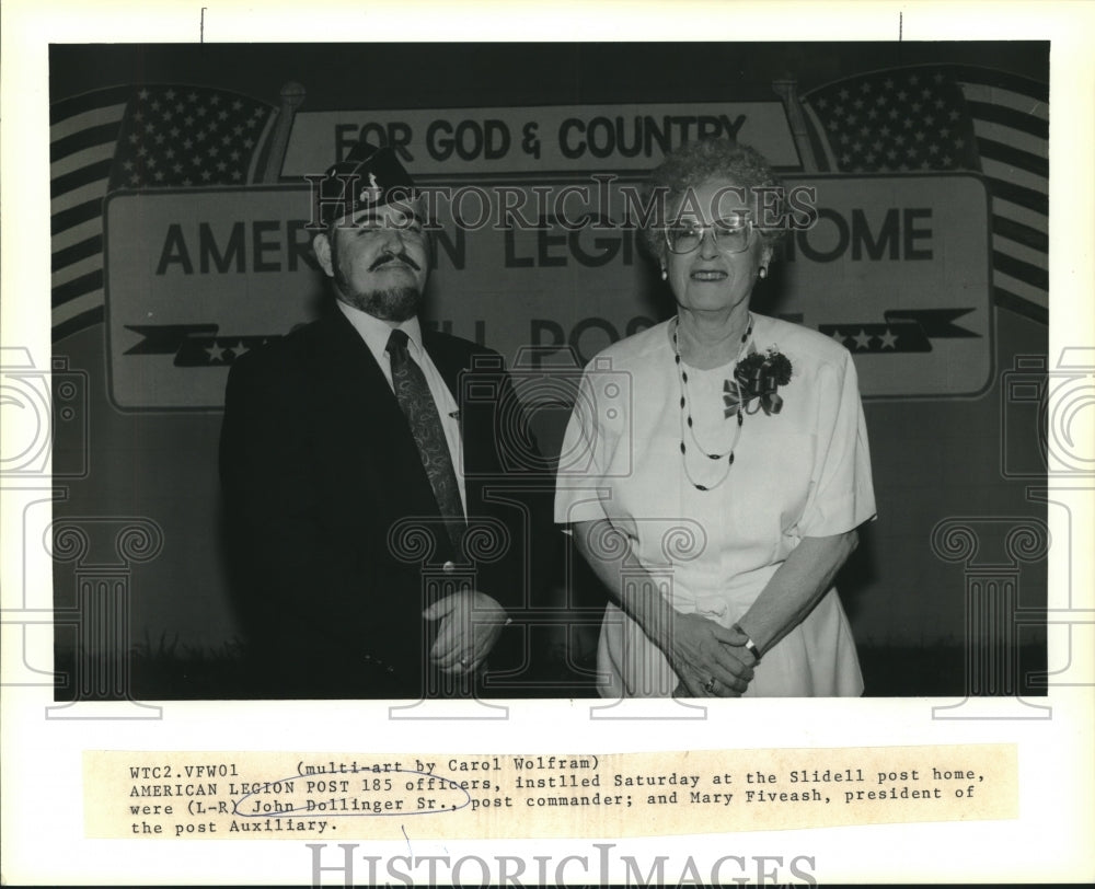 1991 Press Photo John Dollinger, Sr. &amp; Mary Fiveash, American Legion officers. - Historic Images