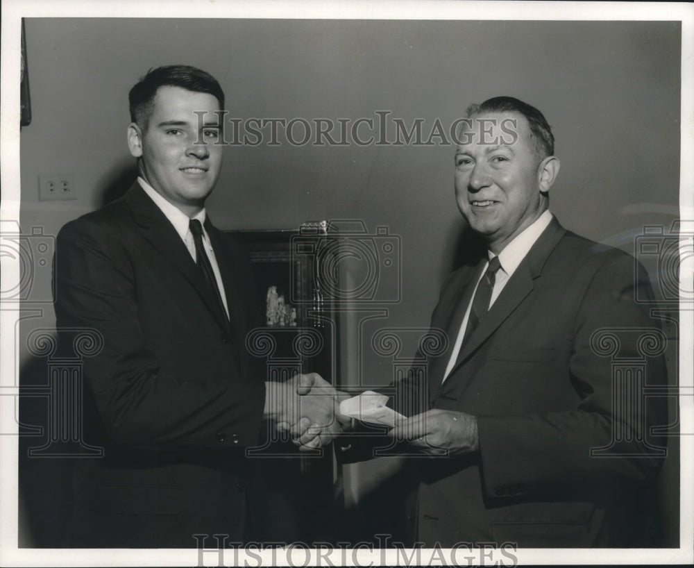 1967 Press Photo Michael Egan Presents $700 Gift to Tulane President - nob01944 - Historic Images