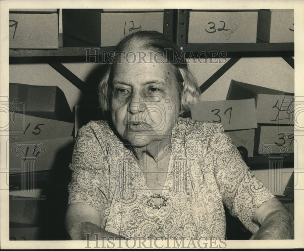 1968 Press Photo Mrs. Susie Eggleston sits in front of numbered boxes-Historic Images