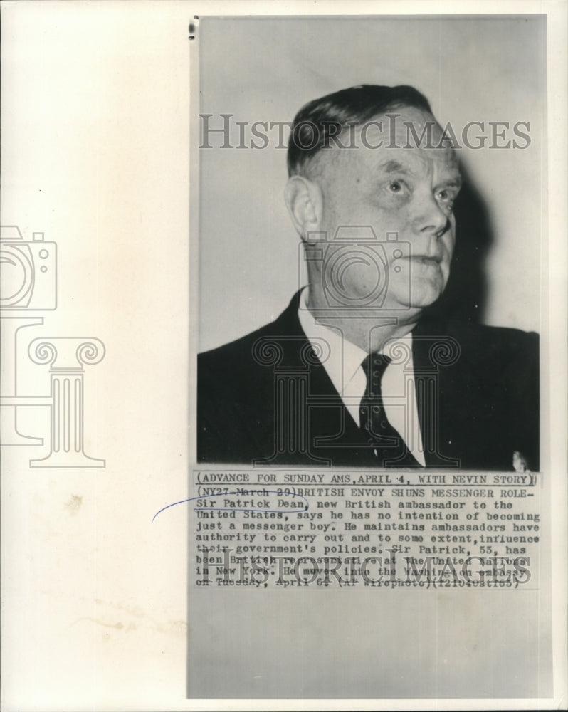 1964 Press Photo Sir Patrick Dean, British Envoy Shuns Messenger Role - Historic Images