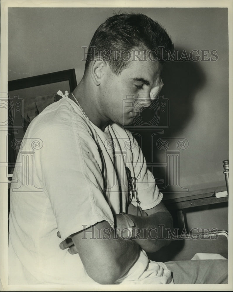 1967 Press Photo Ray Ferrand suffers baseball injury. - nob04535 - Historic Images
