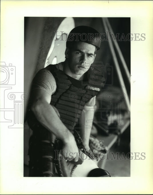 1992 Press Photo Tommy Ellis, pitcher and catcher for the Destrihan "Wildcats" - Historic Images