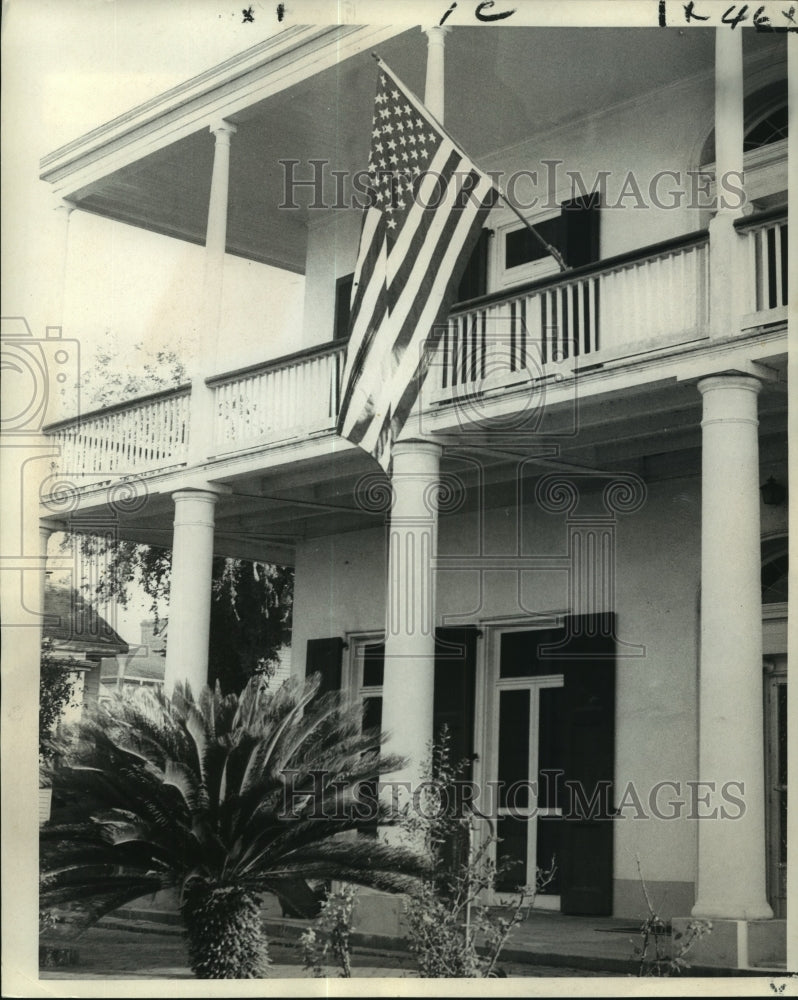 1969 Press Photo American flag on display, Our Lady of the Rosary Rectory-Historic Images