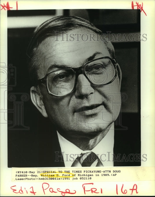 1989 Press Photo 1989 photo of Representative William D. Ford of Michigan - Historic Images