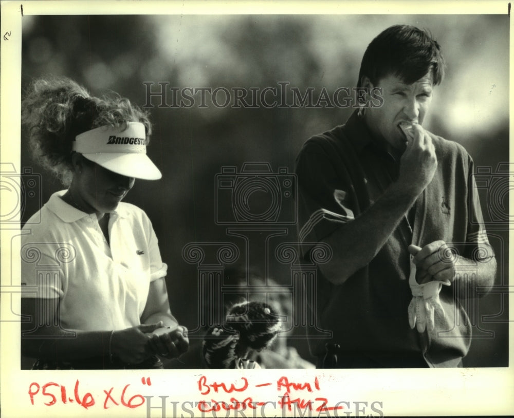 1992 Press Photo Nick Flado with caddy Fanny Sunesson at the pro-am English Turn - Historic Images