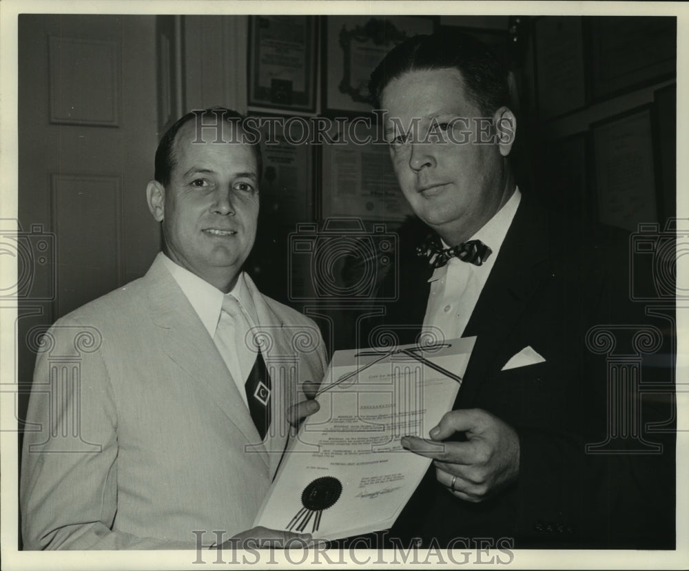 1954 Press Photo Ivan M. Foley and Mayor Morrison at presentation. - nob06905 - Historic Images