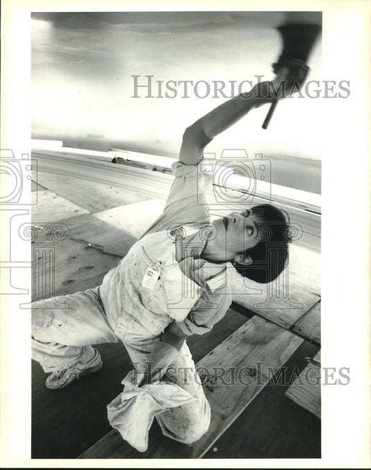 1994 Press Photo Sherry Haydel paints the dome of Hilton's Flamingo Casino - Historic Images