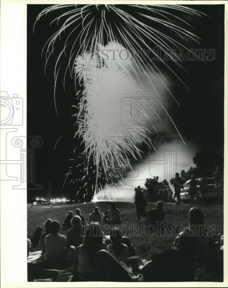 1995 Press Photo Spectators watch 4th of July fireworks, Saint Charles Parish - Historic Images