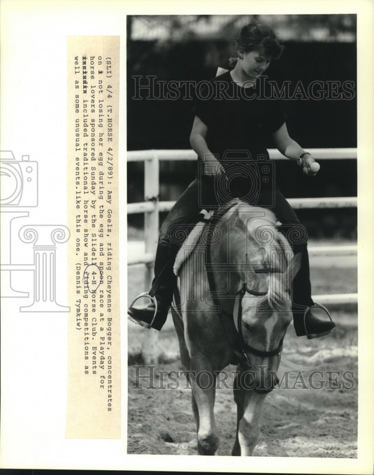 1989 Press Photo Amy Goelz participates in Sliddel 4-H Horse Club event. - Historic Images
