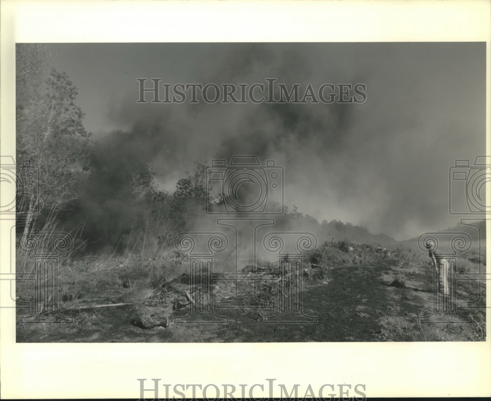 1990 Press Photo New Orleans fireman William Lee monitoring a grass fire - Historic Images