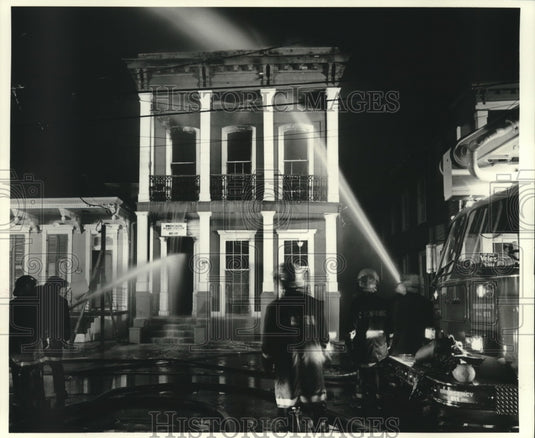 1988 Press Photo Firefighters Battle Night Time House Fire - nob10837 - Historic Images