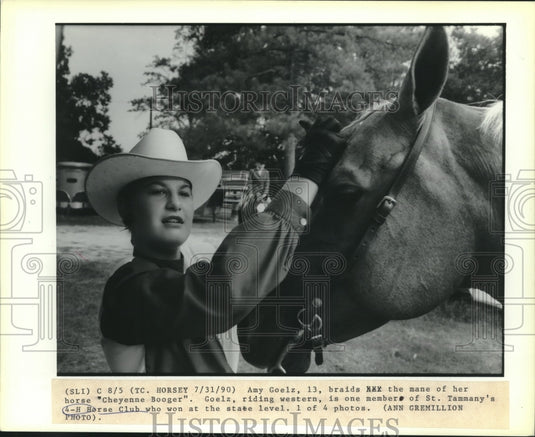 1990 Press Photo Amy Goelz & Cheyenne Booger of 4-H Horse Club - Historic Images