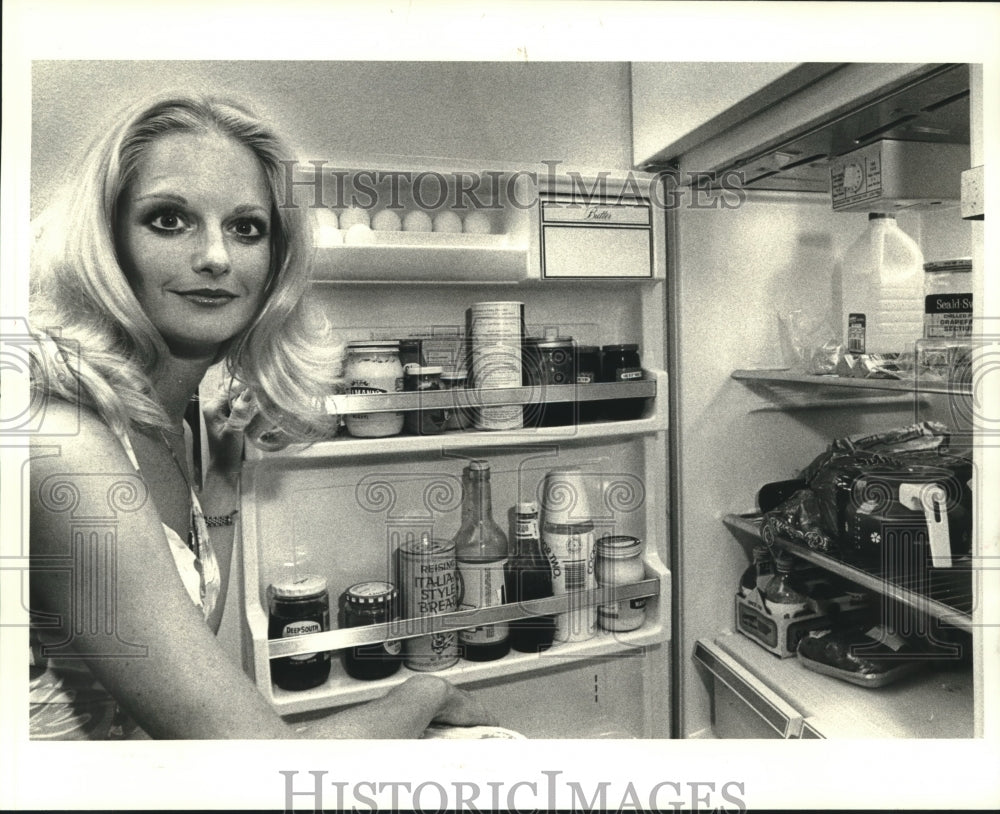 1981 Model Anne Field and her refrigerator - Historic Images