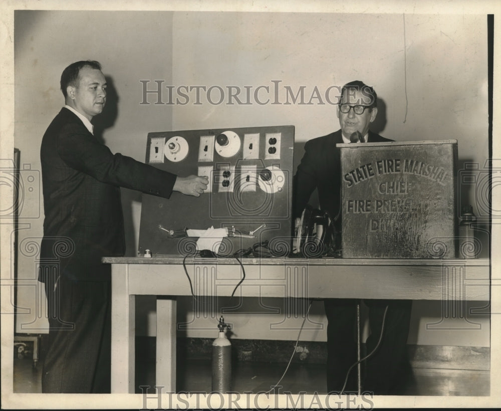 1966 Press Photo George Money &amp; Edward Thomas- Fire Prevention Demonstration - Historic Images