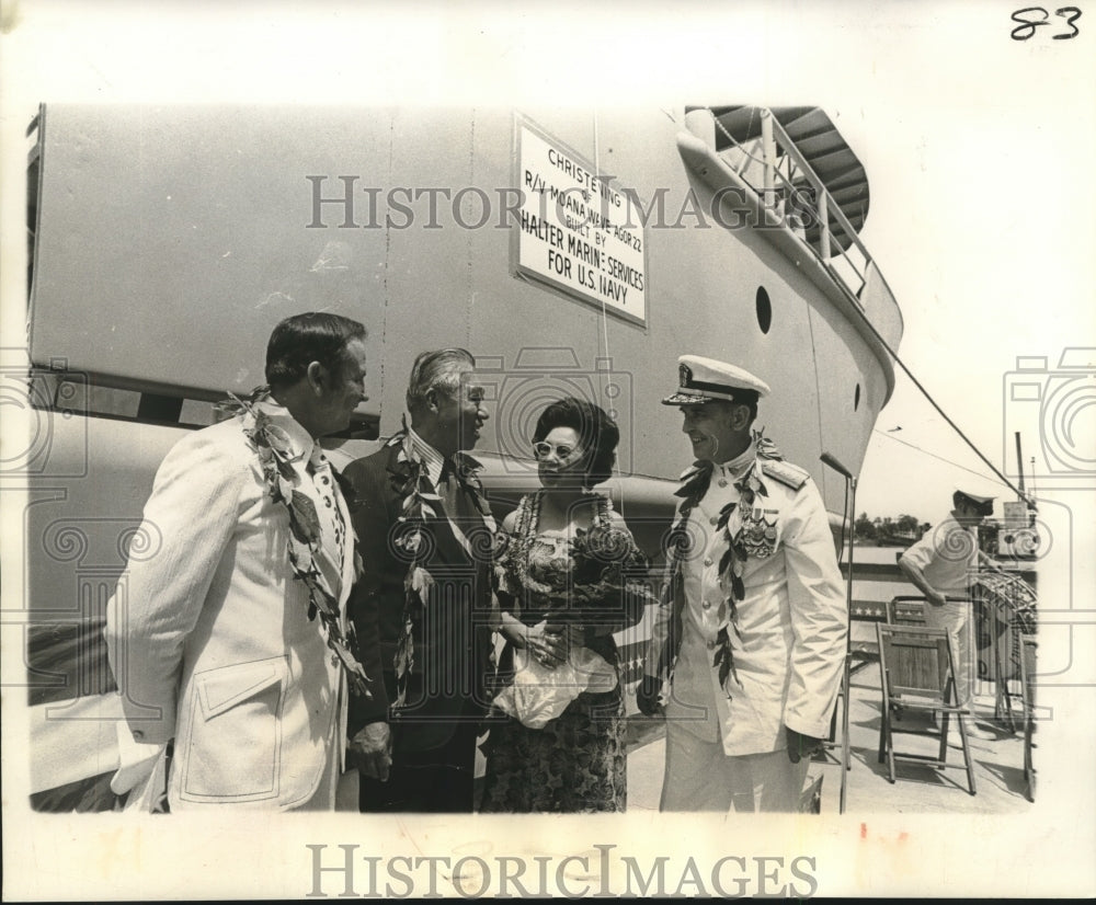 1973 Press Photo Christening ceremony of Navy Research Ship Moana Wave - Historic Images