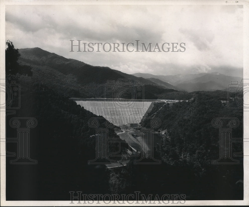 1961 Press Photo Aerial view of Fontana Dam on Little Tennessee River - Historic Images