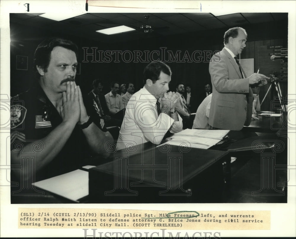 1990 Press Photo Slidell officers during civil service hearing at City Hall - Historic Images