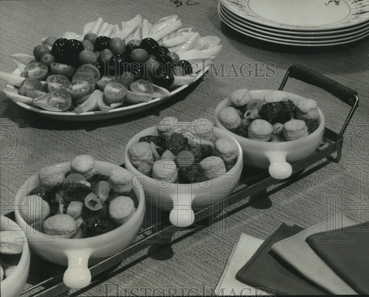 1967 Press Photo Bowls of stew with vegetable tray - nob12726 - Historic Images
